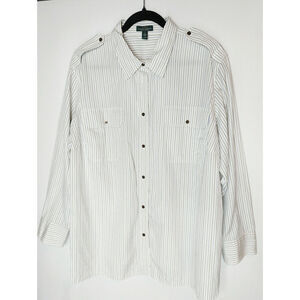 LRL Lauren Jeans Women's Cotton Striped Long Sleeve‎ Button-Down Shirt Size 3X